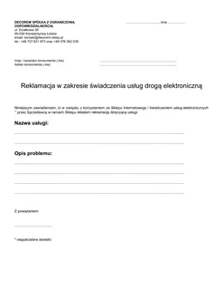 Reklamacja w zakresie świadczenia usług drogą elektroniczną