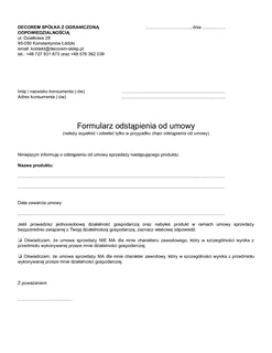 Formularz odstąpienia od umowy