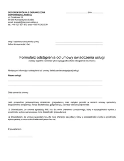 Formularz odstąpienia od umowy świadczenia usługi